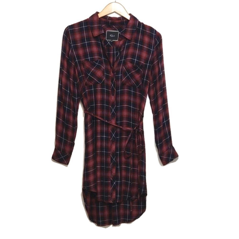Rails Plaid Red Blue Hi Low Tunic Shirt Dress Long Sleeve Casual Chic Size S - Picture 2 of 15